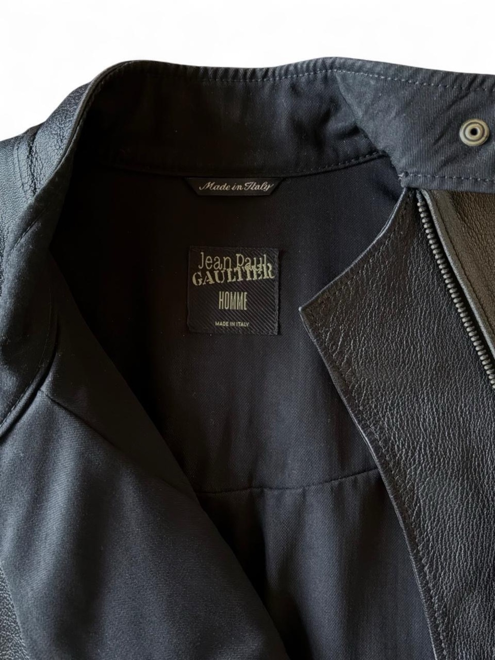 90s Jean Paul Gautier Homme Black Leather Cafe Racer Jacket VTG Authentic 21x25 - Picture 7 of 8